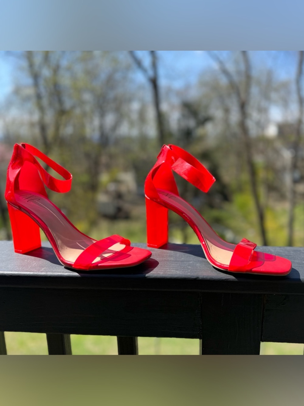 INC International Concepts Red Patent Block Heel Sandals